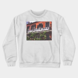 New Orleans French Quarter Black and White Piano Nola Music Home with Green Botanical Garden and Red Iconic Architecture in Southern Louisiana Crewneck Sweatshirt